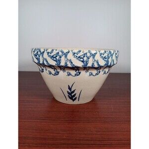 RRP Roseville Blue Spongeware Wheat 8 Inch Bowl 5 Inches Tall EUC